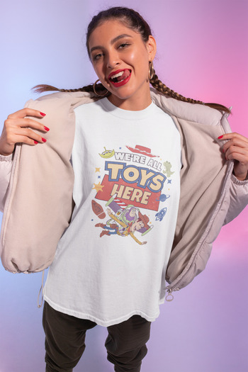 Alice Butik Βαμβακερό μπλουζάκι με στάμπα Toy Story Λευκό Unisex Oversize