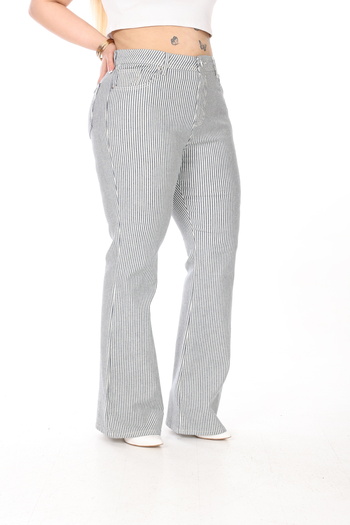 Era Lisa Women's Large Size Jeans with Flared Leg Lycra Stripes.