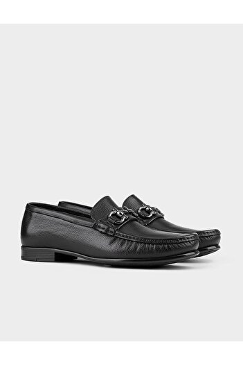 Cabani Genuine Leather Black Men's Shoes with Metal Accessories