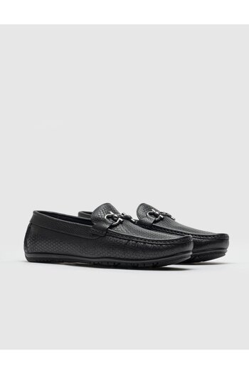 Cabani Buckle Detailed Genuine Leather Black Men's Loafer Shoes