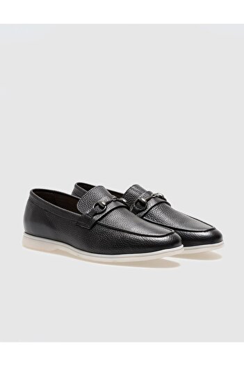 Cabani Genuine Leather Black Buckle Men's Loafer