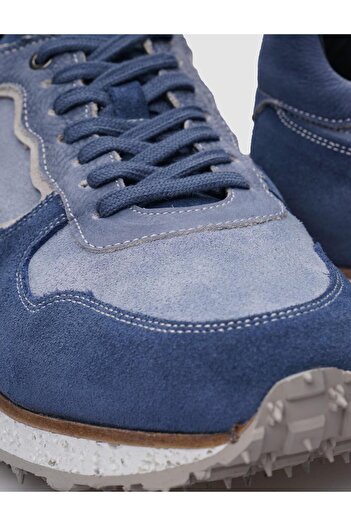 Cabani %100 Hakiki Deri Mavi Süet Bağcıklı Erkek Sneaker