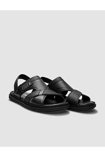 Cabani 100% Genuine Leather Black Men's Daily Sandals