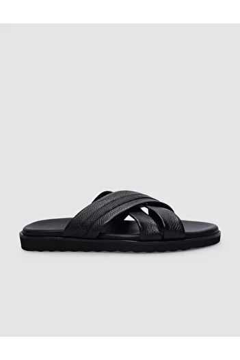 Cabani Black Genuine Leather Men's Casual Slippers - 100%