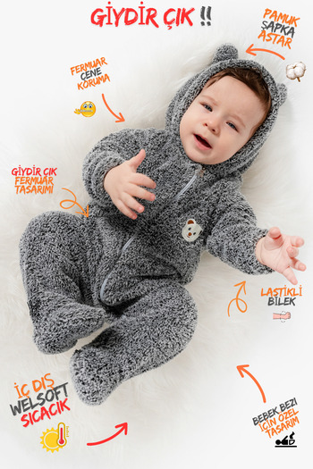 Baby Animals Welsoft Winter Plush Zippered Unisex Baby and Kids Jumpsuit