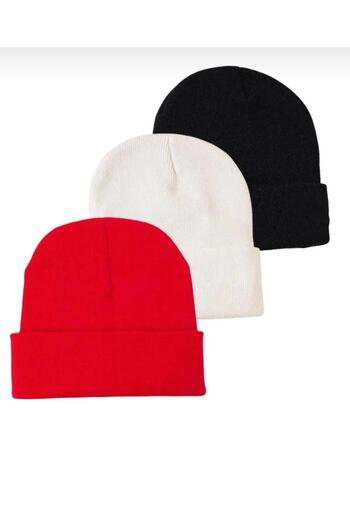 Store Unisex Folded Black and White and Gray 3-Piece Winter Beanie Set
