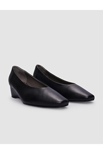 Cabani Black Genuine Leather Wedge Heeled Women's Shoes - 100%