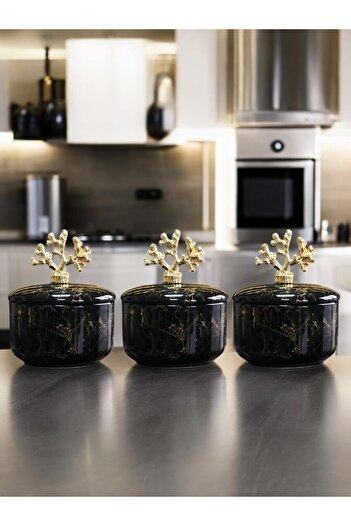 ferayhome Kitchen Accessory Breakfast Spice Rack Object Set of 3 Black Gold Marble Gold Coral - Ferme Home