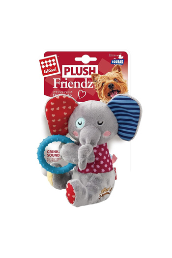 Gigwi Plush Friendz Elephant Plush Dog Toy with Sound and Chewing Ring