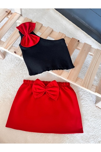 BAHNUR Black Baby Kids Single Sleeve Crop Skirt and Top Set - Summer Set