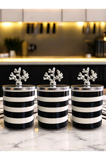 ferayhome Spice Rack 3-Piece Kitchen Accessory Cylinder Black Zebra Silver Coral - Ferme Home