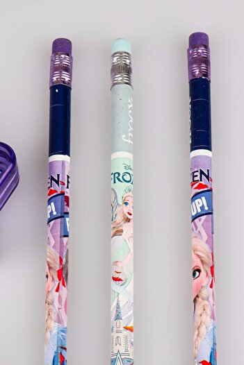 DEKOMUS Licenced Elsa Frozen 3 Pieces Pencil with Eraser, Star Pencil Sharpener and Eraser Set