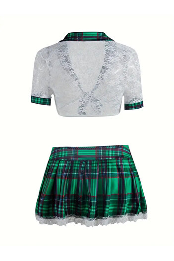 my cherie Plaid Lace Student Nightgown Set