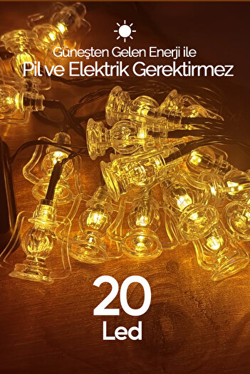 SULED Ramazan Kandil Işığı 20 Ledli Güneş Enerjili Dekoratif Led Süsleme Bahçe Balkon ve Süsleme Ledi