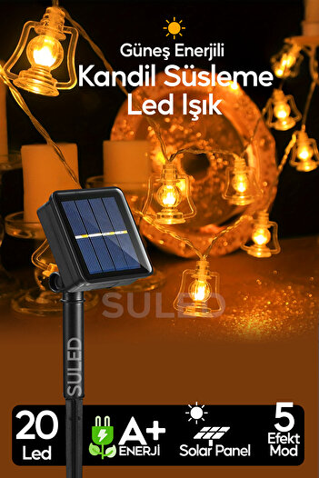 SULED Ramazan Kandil Işığı 20 Ledli Güneş Enerjili Dekoratif Led Süsleme Bahçe Balkon ve Süsleme Ledi