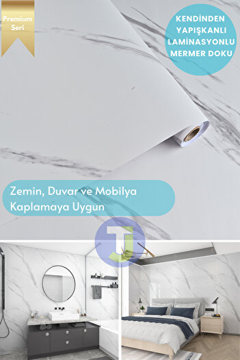 Technojet Преміум мармуровий візерунковий клейкий підлоговий покриття - для кухні, шаф і столів 60 см х 500 см