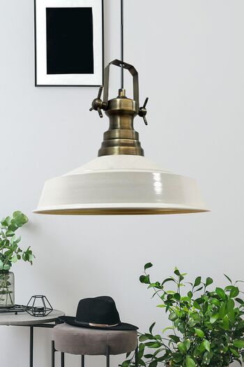 Bamyum Neo-Asletl Industrial Vintage Hängelampe 40 cm, Weiß Metall Pendelleuchte