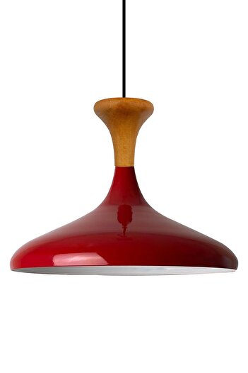 Bamyum Champion-Holz Industrial Vintage Hängelampe  35 cm, Rot Metall Pendelleuchte