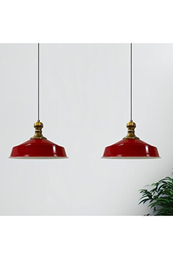 Bamyum Asletl-Knob Industrial Vintage Hängelampe  40 cm, Rot Metall Pendelleuchte 2 Flammige