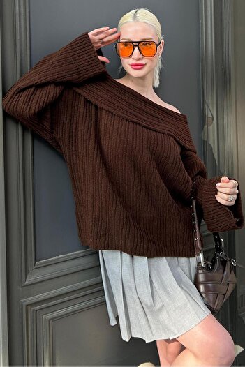 Madmext Bitter Brown Madonna Collar Women's Sweater Mg2274