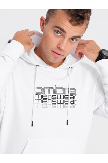 OMBRE Ungefüttertes Herren-Kapuzensweatshirt mit Aufdruck - weiß V1 OM-SSPS-0153 S