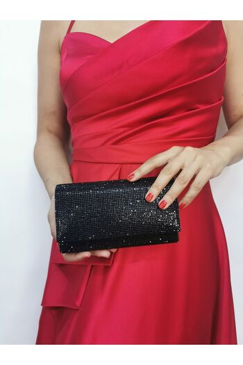 NAZART Women's Jewelled Black Evening Dress Clutch Chain Strap Hand Wedding Engagement Night Shoulder Bag