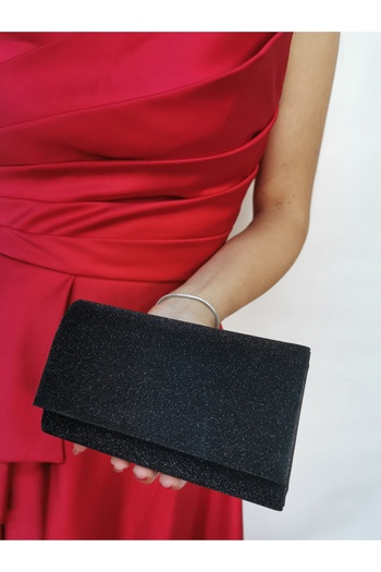 NAZART Women's Tiny Crystal Silvery Black Evening Dress Clutch Portfolio Chain Strap Handheld Wedding Engagement Evening Bag