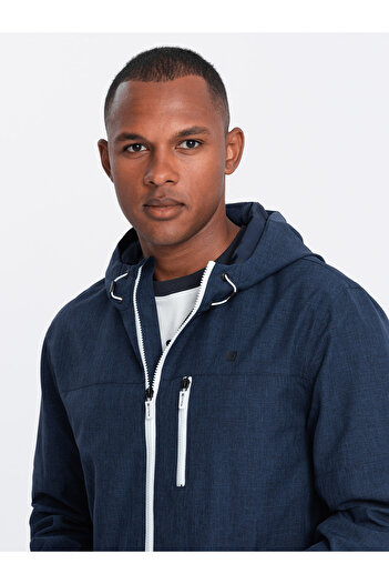 OMBRE Men's lightweight sports jacket with fleece lining - navy blue V2 OM-JANP-0136 M