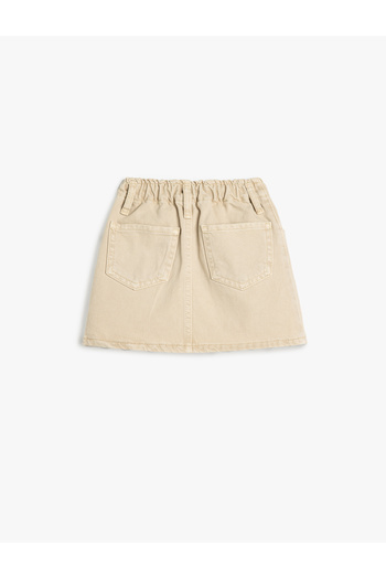 Koton Cotton Floral Embroidery Detailed Denim Skirt with Pockets