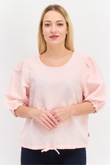 WRANGLER Women Round Neck Cap Sleeves Solid Top, Light Pink