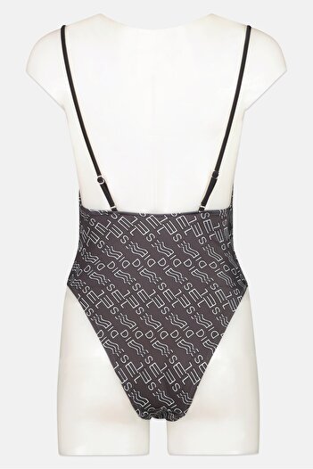 Diesel Women Linear Printed One Piece Swimsuits, Black