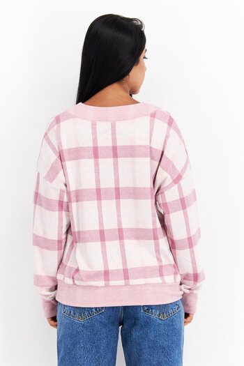 Felina Women V-Neck Checkered Sweatshirt, Purple