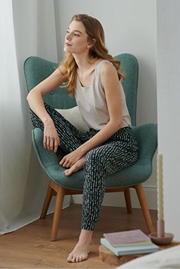 Tchibo Women Allover Print Pajama Pants, Green