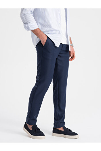 OMBRE Pánské klasické chino kalhoty SLIM FIT - tmavě modrá V1 OM-PACP-0182 M