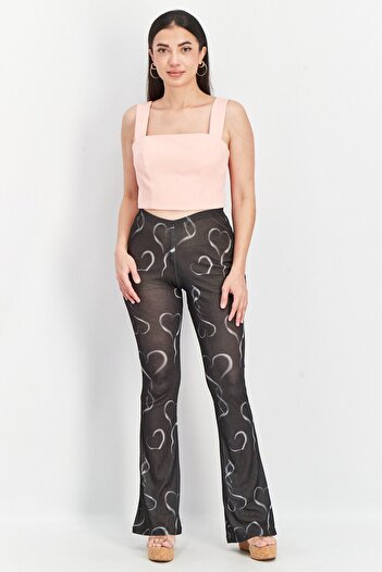 NEW girl ORDER Women Wide Leg Printed Pants, Charcoal