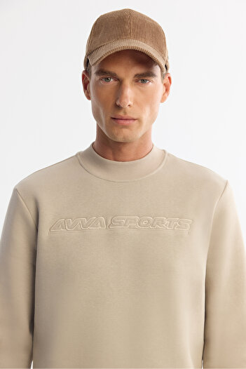 Avva Men's Stone Crew Neck 3 Thread Raised Printed Regular Fit Sweatshirt A42Y1306