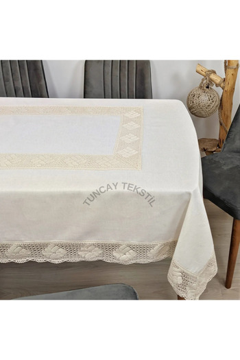 TUNCAY TEKSTİL Lacy Buldan Work Tablecloth Cotton Basement Linen Square Rectangular Round Cloth