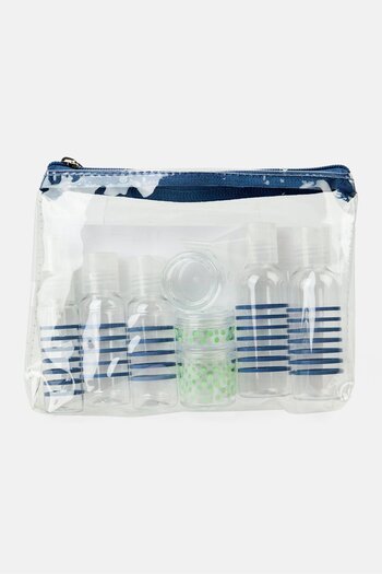 Miamica 12 Pcs Stripe Travel Bottle Set, Transparent