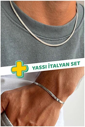 The Collection Unisex Tarnish Stainless Guaranteed Flat Italian Steel Necklace Bracelet Set