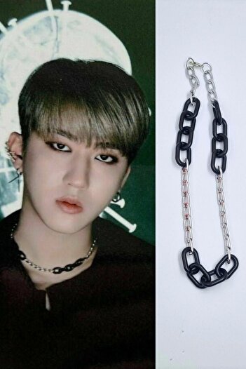 KRIMO Stray Kids Changbin Siyah ve Metal Zincir Kolye