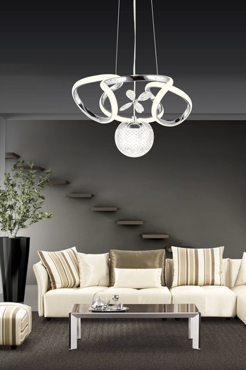 NZL Lighting Modern Kıvrımlı Tek Toplu Üç Renkli Krom Sarkıt Taşlı Ledli Salon Avize ve Otuma Odası Sarkıt Avize