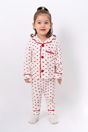 Bolly Baby Pajama Set Double Breasted Lapel Heart Printed Kids and Baby Sleepwear Set