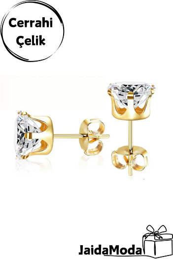 Jaida Moda Unisex Gold Color Zircon Stone Steel Earrings