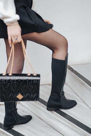 Marjin Women's Black Knee High Boots - Elastic and Casual