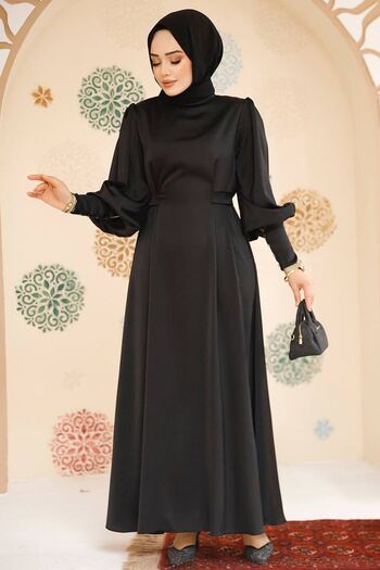 Neva Style Satin Black Hijab Evening Dress 61651S