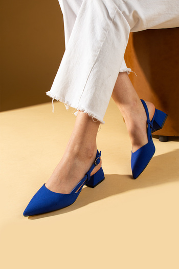 Pembe Potin Women's Blue Satin Stylish Style Low Heeled Women's Shoes