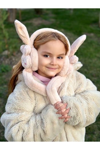 Queen Nelly Cute Plush Furry Powder Pink Rabbit Movable Hatchback Voice Headset Children's Earmuff