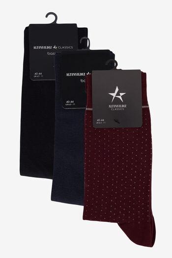 AC&Co / Altınyıldız Classics Men's Navy Blue-Burgundy-Black 3-Pack Socks