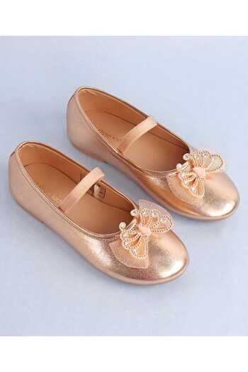Pine kids Pine Kids Bow & Stone Detailing Ballerinas with Elastic Strap - Golden