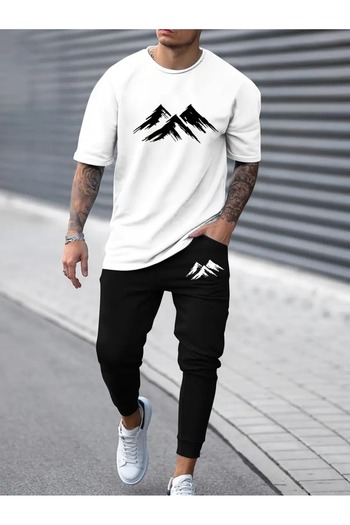 DAXİS Sportwear Company Men's Printed Tracksuit Set - T-Shirt Tracksuit Bottom Top Set